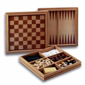 Ajedrez y damas - Caja Ajedrez - Damas - Backgammon en madera 